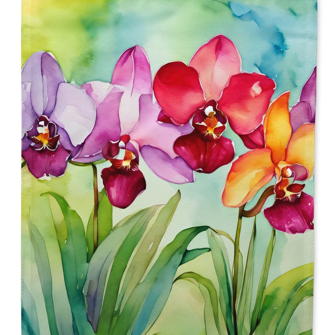 Edge Collections - 28" X 40" - Multicolor - Watercolor Orchids in Large Porch - 1 Piece